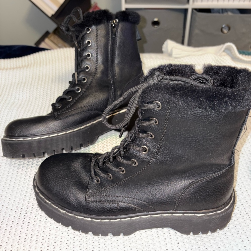 Black fur lined combat boots